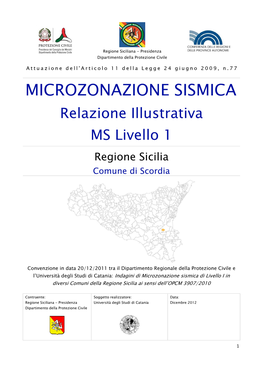 MICROZONAZIONE SISMICA Relazione Illustrativa MS Livello 1 Regione Sicilia Comune Di Scordia