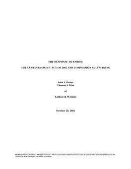 The Response to Enron: the Sarbanes-Oxley Act of 2002