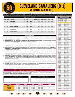 2019-20 Cleveland Cavaliers Game Notes Follow @Cavsnotes on Twitter Regular Season Game # 2 Home Game # 1 Cavs Qu