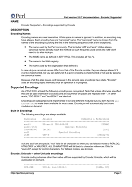 NAME DESCRIPTION Supported Encodings