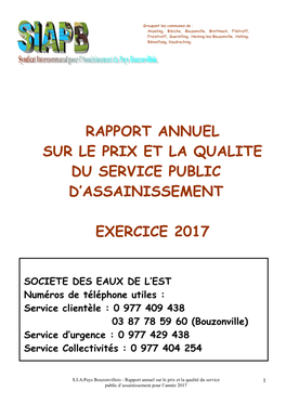 Rapport Annuel Sur Le Prix Et La Qualite Du Service Public D’Assainissement