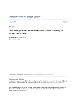 The Development of the Academic Dress of the University of Oxford 1920–2012