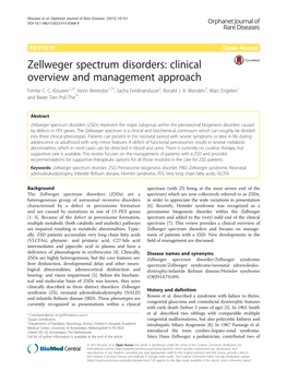 Zellweger Spectrum Disorders: Clinical Overview and Management Approach Femke C