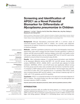 Screening and Identification of APOC1 As a Novel Potential Biomarker For