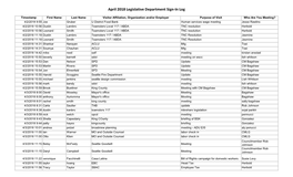 April 2018 Legislative Department Sign-In Log