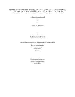 Strikes and Strikeouts: Building an Anti-Racist, Anti-Fascist Working Class Sports Culture from Below in the United States, 1918-1950