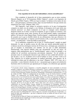 Cine Argentino De Los Dos Mil; Indicialidad Y Efectos Autentificantes