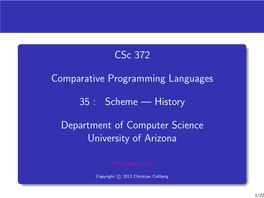 Csc 372 [0.5Cm] Comparative Programming Languages [0.5Cm] 35