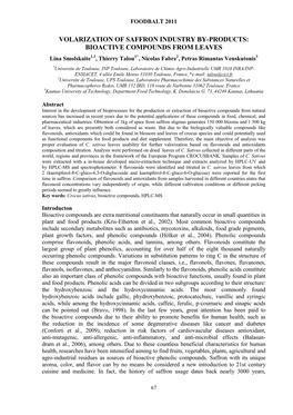 Volarization of Saffron Industry By-Products: Bioactive Compounds from Leaves