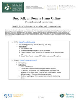 Buy, Sell, Or Donate Items Online Descriptions and Instructions