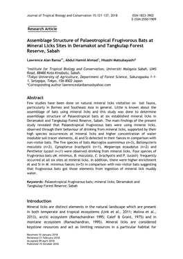 Assemblage Structure of Palaeotropical Frugivorous Bats at Mineral Licks Sites in Deramakot and Tangkulap Forest Reserve, Sabah