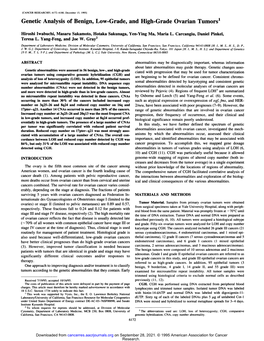 Genetic Analysis of Benign, Low-Grade, and High-Grade Ovarian Tumors'