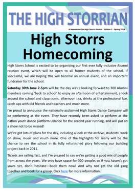 High Storrs School Is Excited to Be Organising Our First Ever Fully-Inclusive Alumni Reunion Event, Which Will Be Open to All Former Students of the School