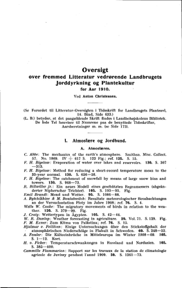 Oversigt Over Fremmed Litteratur Vedrørende Landbrugets Jorddyrkning Og Plantekultur for Aar 1910