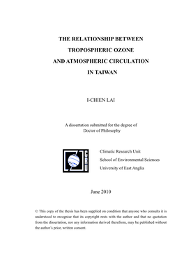 The Relationship Between Tropospheric Ozone and Atmospheric Circulation in Taiwan