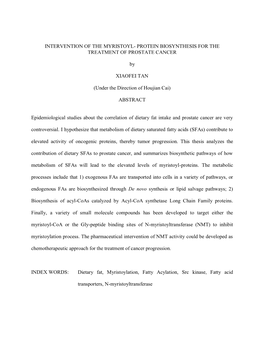 Intervention of the Myristoyl- Protein Biosynthesis for the Treatment of Prostate Cancer