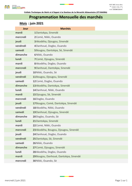 Programmation Mensuelle Des Marchés Béninois