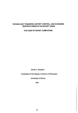 Technology Transfer, Export Control, and Economic Restructuring in the Soviet Union