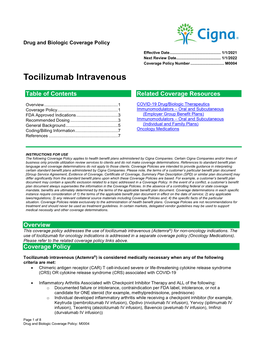 Tocilizumab Intravenous – (M0004)