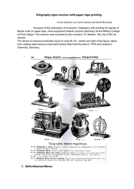 Telegraphy Signs Receiver with Paper Tape Printing