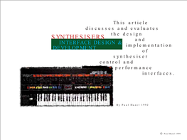 SYNTHESISERS and INTERFACE DESIGN & Implementation DEVELOPMENT of Synthesiser Control and Performance Interfaces