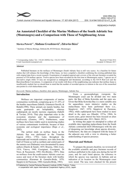 An Annotated Checklist of the Marine Molluscs of the South Adriatic Sea (Montenegro) and a Comparison with Those of Neighbouring Areas