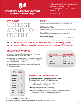 College Admission Profile 2018-2019