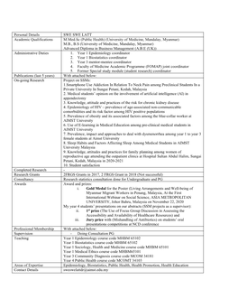 Personal Details SWE SWE LATT Academic Qualifications M.Med.Sc (Public Health) (University of Medicine, Mandalay, Myanmar) M.B