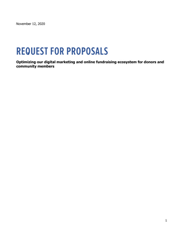 REQUEST for PROPOSALS Optimizing Our Digital Marketing and Online Fundraising Ecosystem for Donors and Community Members