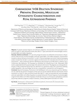 Chromosome 1P36 Deletion Syndrome: Prenatal Diagnosis, Molecular Cytogenetic Characterization and Fetal Ultrasound Findings