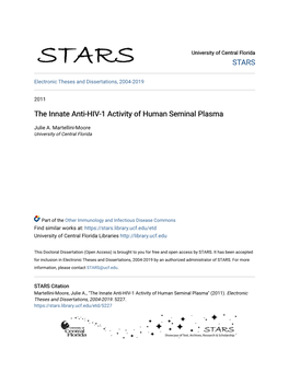 The Innate Anti-HIV-1 Activity of Human Seminal Plasma