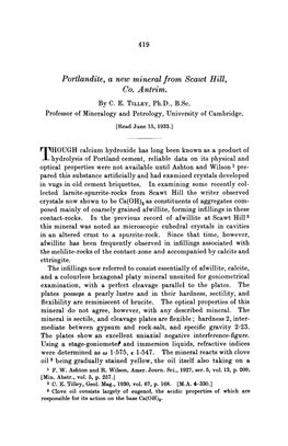 Portlandite, a New Mineral from Scawt Hill, Co. Antrim. by C