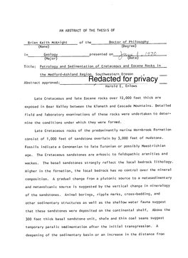 Petrology and Sedimentation of Cretaceous and Eocene Rocks in the Medford-Ashland Region, Southwestern Oregon