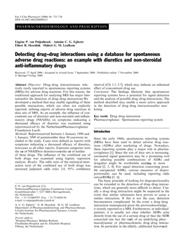 Detecting Drug±Drug Interactions Using a Database for Spontaneous Adverse Drug Reactions: an Example with Diuretics and Non-Steroidal Anti-In¯Ammatory Drugs