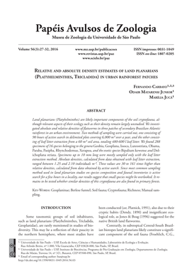 Relative and Absolute Density Estimates of Land Planarians (Platyhelminthes, Tricladida) in Urban Rainforest Patches