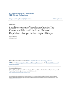 The Causes and Effects of Local and National Population Changes on the People of Kenya Taylor Osborne SIT Study Abroad