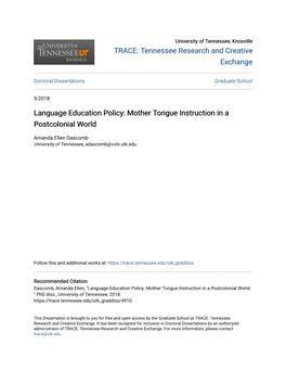 Language Education Policy: Mother Tongue Instruction in a Postcolonial World