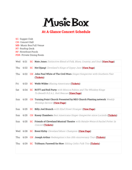 At a Glance Concert Schedule