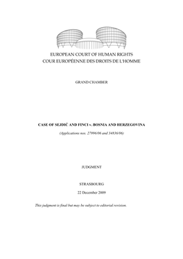 Ecthr Case of Sejdic and Finci V Bosnia and Herzegovina