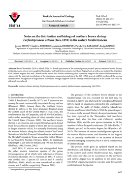 Notes on the Distribution and Biology of Northern Brown Shrimp Farfantepenaeus Aztecus (Ives, 1891) in the Eastern Mediterranean