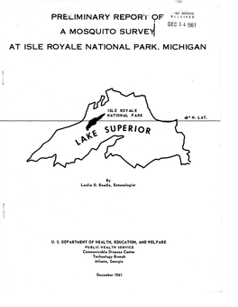 Preliminary Report of a Mosquito Survey, Isle Royale National Park