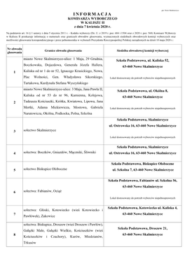 INFORMACJA KOMISARZA WYBORCZEGO W KALISZU II Z Dnia 7 Kwietnia 2020 R