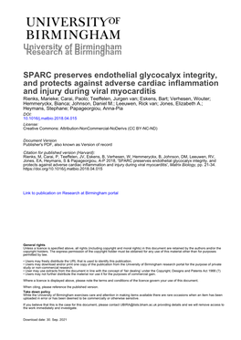 SPARC Preserves Endothelial Glycocalyx Integrity, and Protects