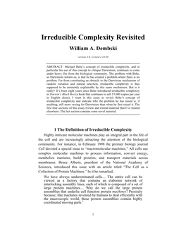 Irreducible Complexity Revisited