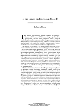 Is the Canon on Jonestown Closed? ______