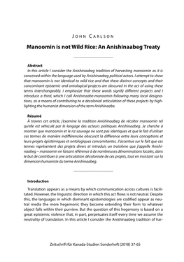 Manoomin Is Not Wild Rice: an Anishinaabeg Treaty