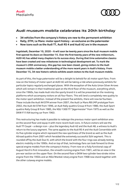 Audi Museum Mobile Celebrates Its 20Th Birthday
