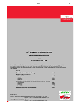 OÖ. VERKEHRSERHEBUNG 2012 Ergebnisse Der Gemeinde 40101 41613 Kirchschlag Bei Linz