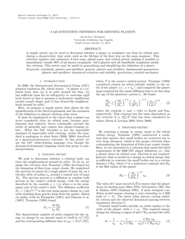 A Quantitative Criterion for Defining Planets