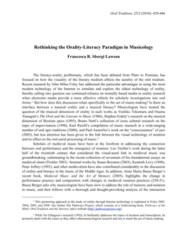 Rethinking the Orality-Literacy Paradigm in Musicology